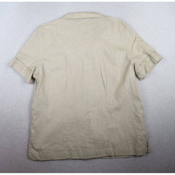 CLASSIC ELEMENTS - WOMEN'S BEIGE LINEN BLEND SHORT SLEEVE BUTTON-UP TOP - SIZE M - Picture 10 of 13